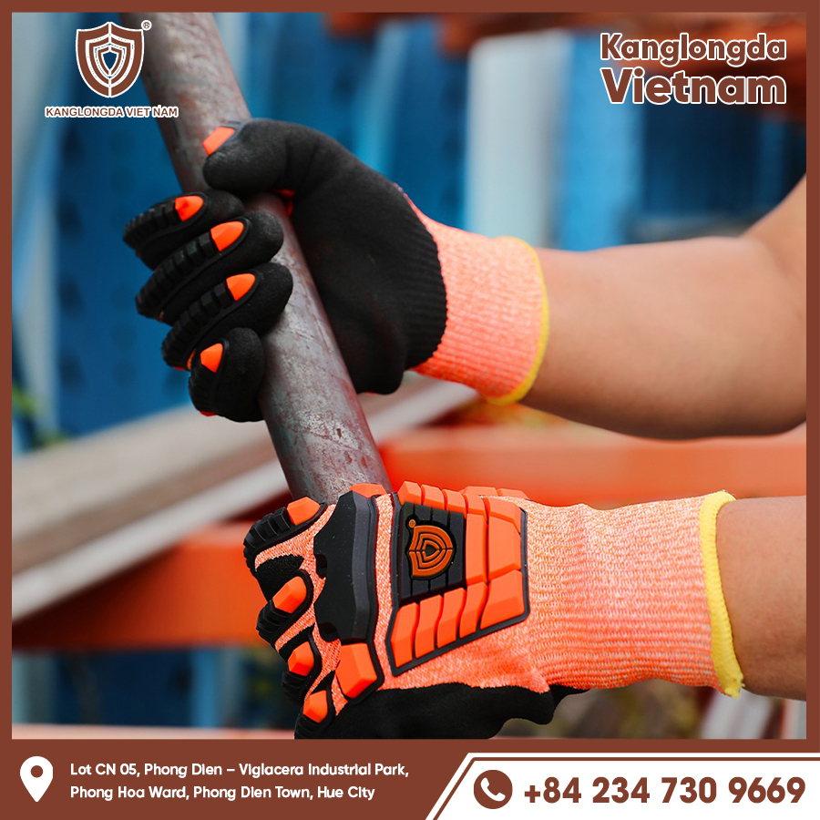 Thick padded gloves increase friction to help hold heavy iron pipes firmly.