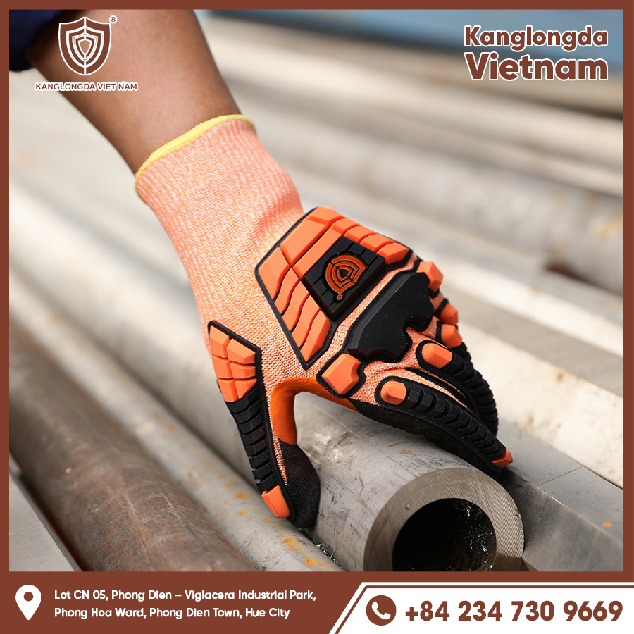 Heavy duty gloves protect hands when holding iron pipes safely.