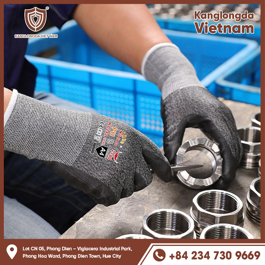 Heat resistant, spark resistant gloves protect hands when grinding.