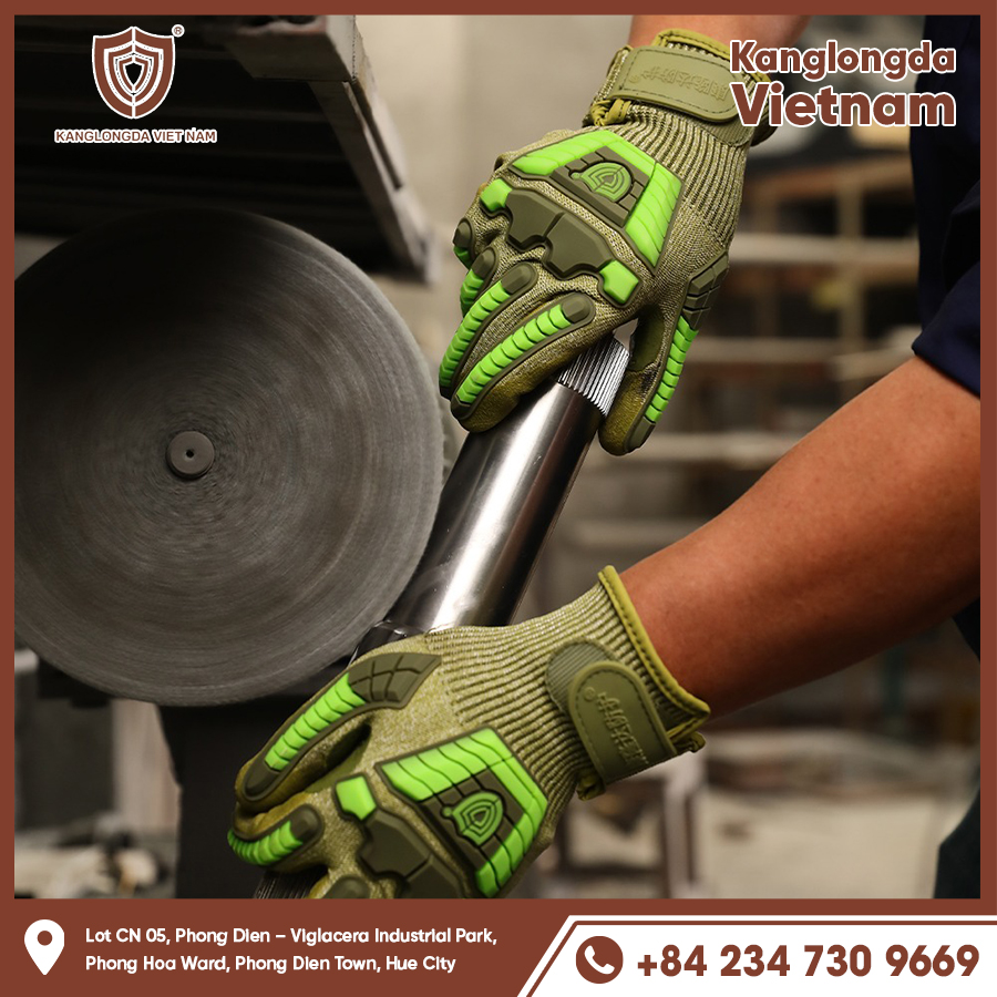 Abrasion resistant gloves protect hands when grinding iron safely.