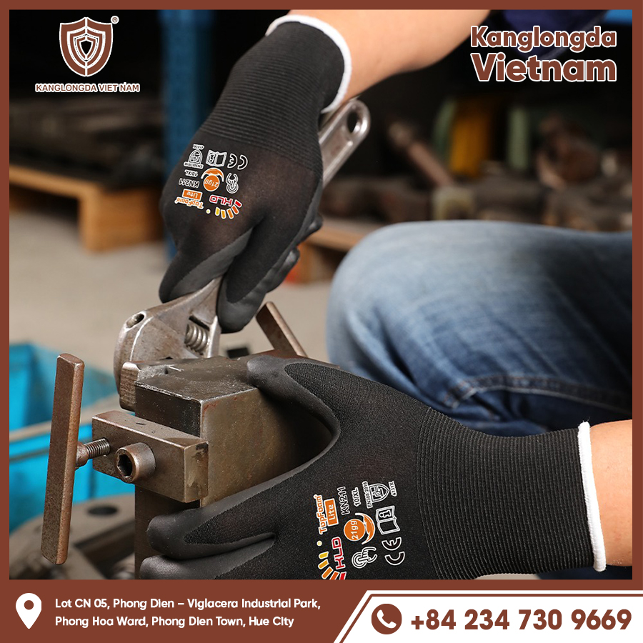 Non-slip gloves protect hands when holding wrenches to tighten equipment.