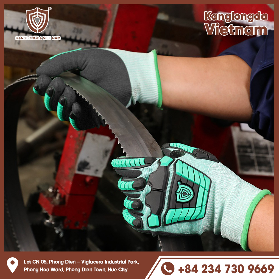 Cut resistant gloves protect hands when holding sharp saw blades.