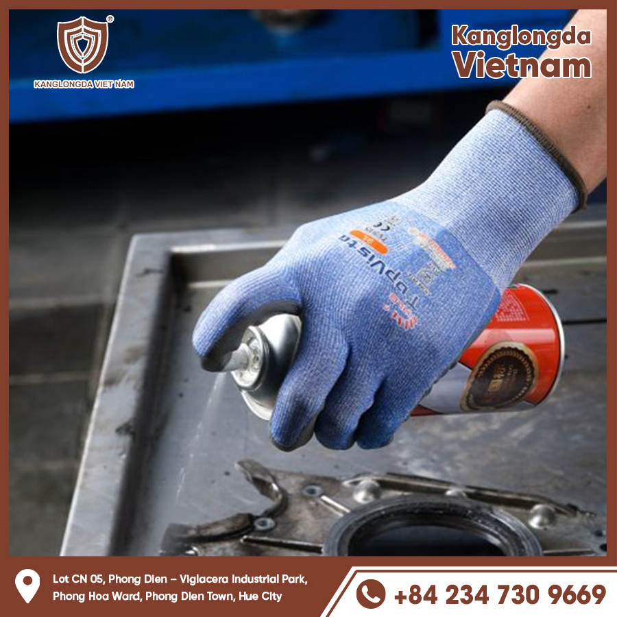 Chemical resistant gloves protect hands when spraying paint evenly and cleanly.